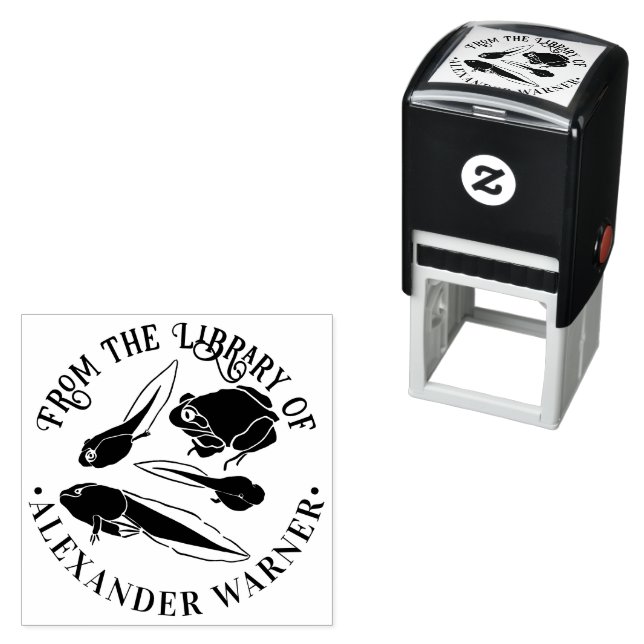 Tadpole Pollywog Frog Round Library Name Permastempel (Beispiel)