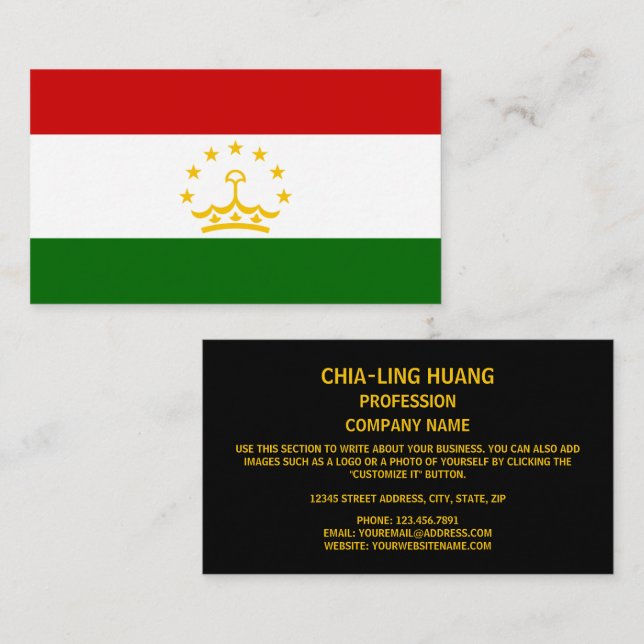 Tadschikistanische Flagge, Flagge Tadschikistans Visitenkarte (Vorne/Hinten)