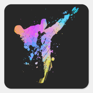 Tae Kwon Do Karate Silhouette für Mädchen Quadratischer Aufkleber