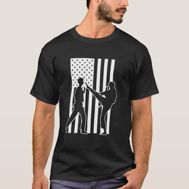 Taekwondo American Flag Martial Arts T-Shirt (Vorderseite)