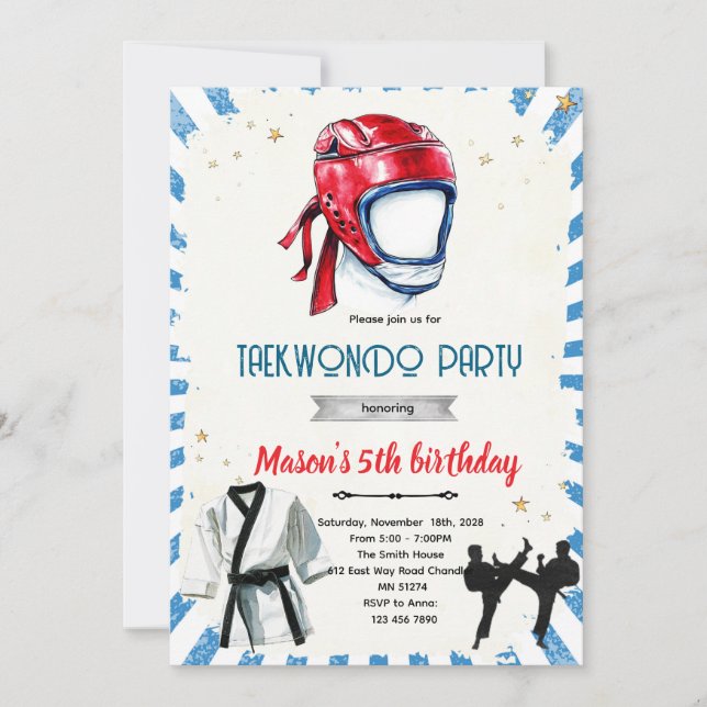 Taekwondo birthday party invitation einladung (Vorderseite)