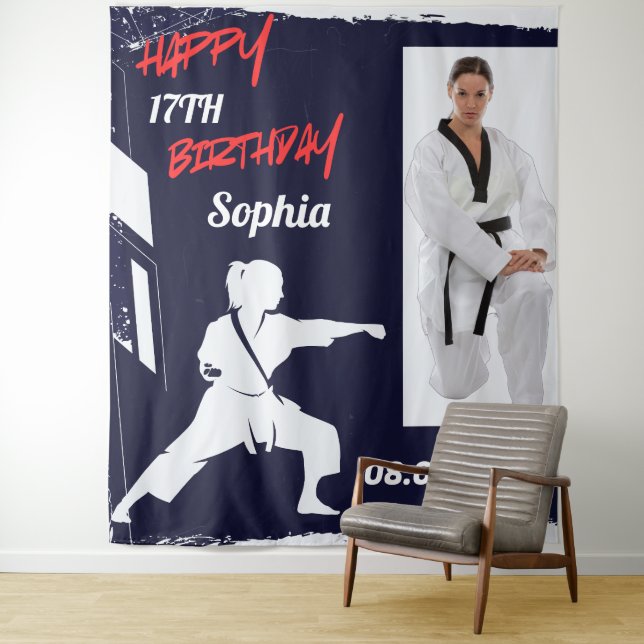 Taekwondo Birthday, Taekwondo Girl Player  Wandteppich (Beispiel)