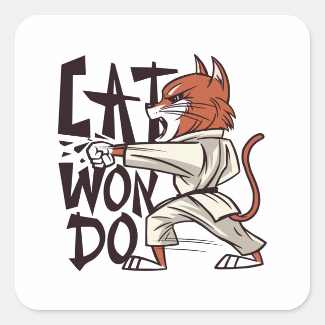 Taekwondo Cat Quadratischer Aufkleber (Vorderseite)