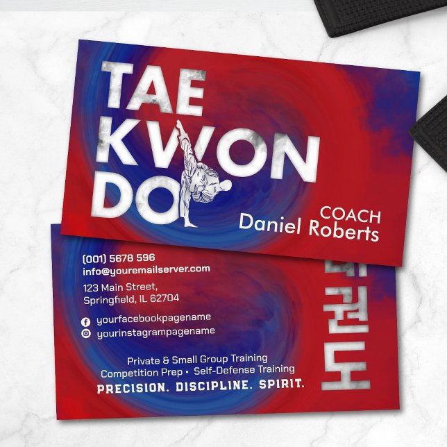 Taekwondo Coach - Hangul Symbol und Hoher Kick Visitenkarte (Von Creator hochgeladen)