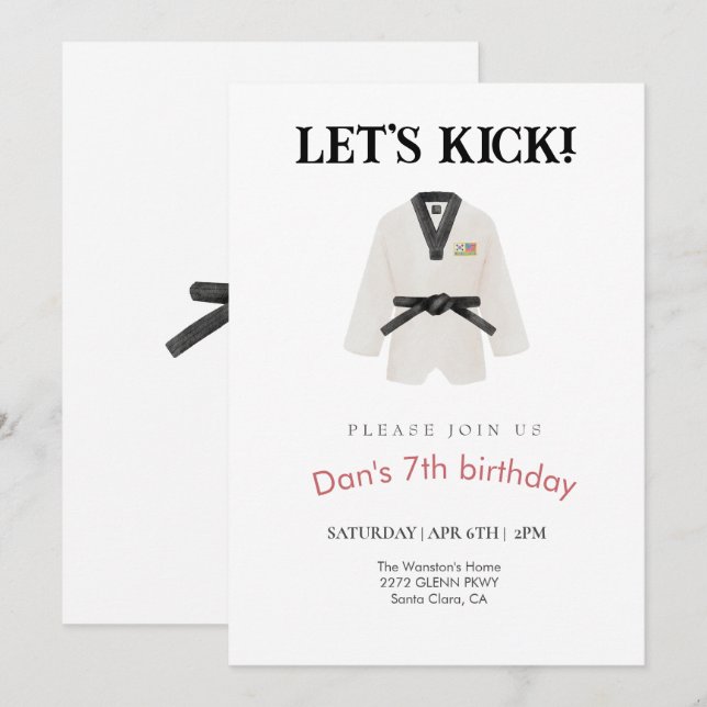 Taekwondo-Einladung zum Geburtstag Einladung (Vorne/Hinten)