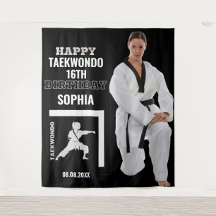 Taekwondo-Geburtstag, Mädchen-Spieler-Hintergründe Wandteppich