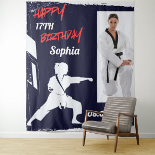 Taekwondo Geburtstag, Taekwondo Mädchen Spielerin Wandteppich
