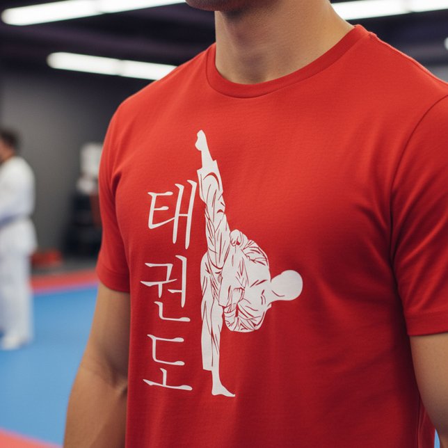 Taekwondo High Kick with Vertical Hangul T-Shirt (Von Creator hochgeladen)