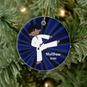 Taekwondo Karate Blauer Gürtel Boy Personalisiert Keramik Ornament