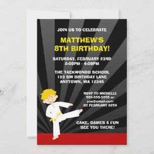 Taekwondo Karate Jaune Belt Invitations d'annivers