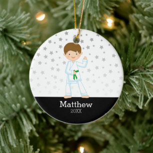 Taekwondo Karate Star Green Belt Boy Personalisier Keramik Ornament