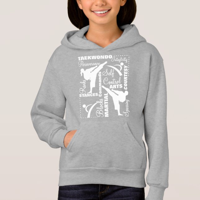 Taekwondo Martial Arts Terminologie Typografie Hoodie (Vorderseite)