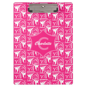 Taekwondo Niedlich Pink White Girl Mit Monogramm Klemmbrett