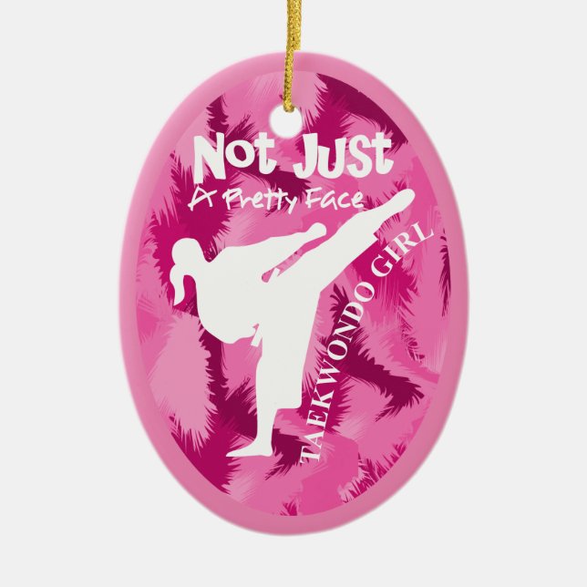 Taekwondo Niedliches rosa Weißes Gironangebot Keramik Ornament (Vorne)