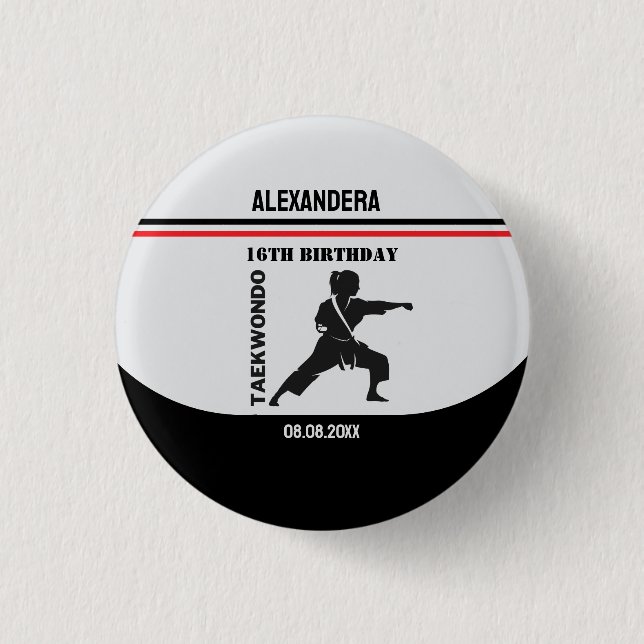 Taekwondo Player, Geburtstagsgeschenk, Team Karate Button (Vorderseite)