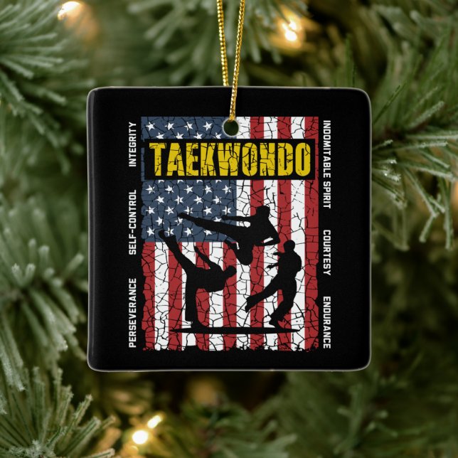 Taekwondo Self Control Flag Keramikornament (Baum)