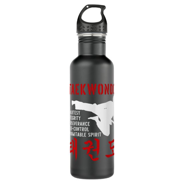 Taekwondo Tenets Martial Arts Edelstahlflasche (Vorderseite)