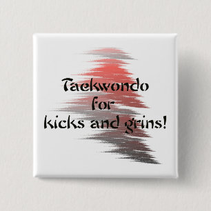 Taekwondotritt-und -grinsen-quadratischer Knopf Button