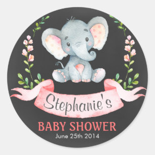 Tafel-Aquarell-Elefant-Mädchen-Babyparty Runder Aufkleber