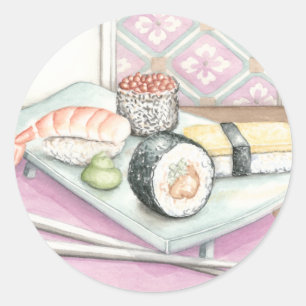 Tafel aus Sushi mit Chopsticks Runder Aufkleber