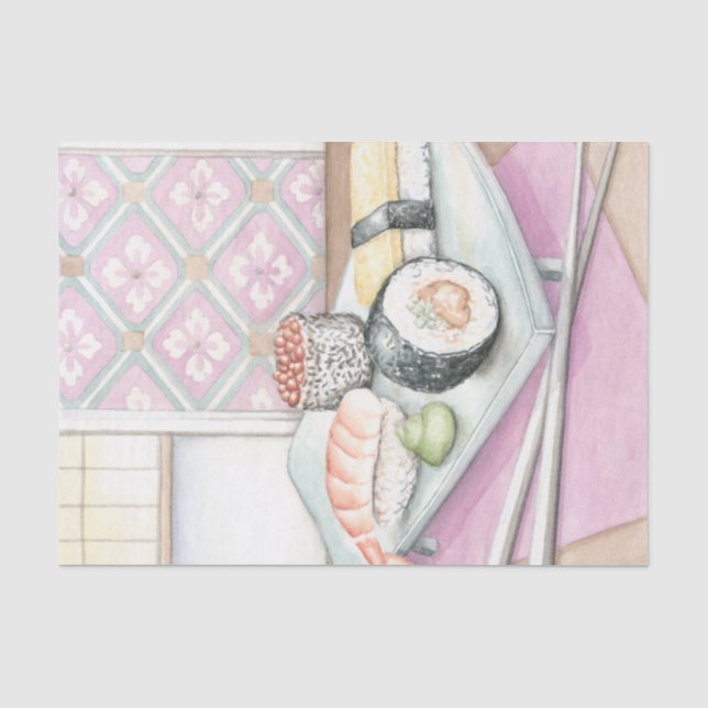Tafel aus Sushi mit Chopsticks Seidenpapier (Vorderseite)