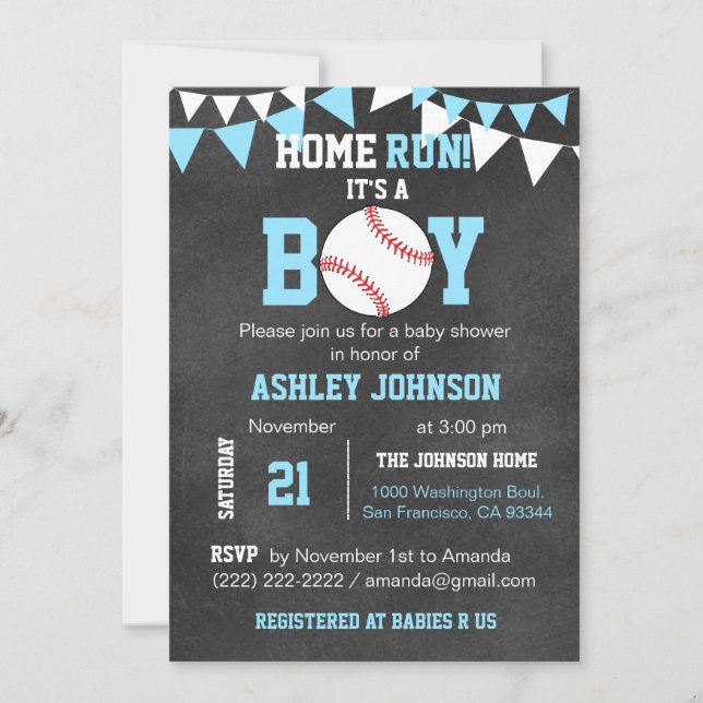 Tafel-Baseball-Babyparty-Einladungen - Blau Einladung (Vorderseite)