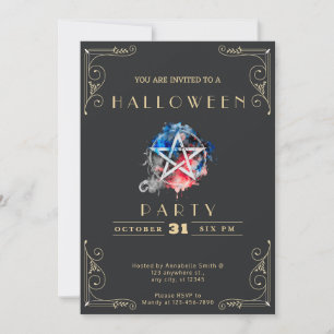 Tafel Black & Gold Pentagram Halloween Einladung