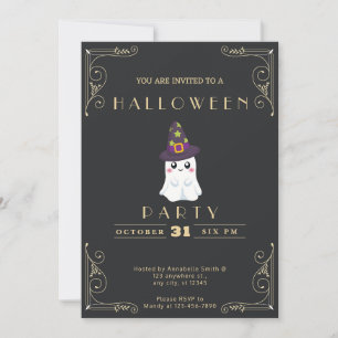 Tafel Black & Gold Süßer Geist Sterne Halloween Einladung