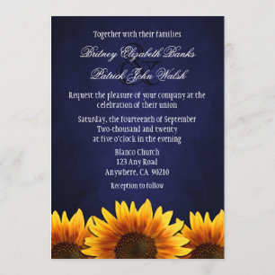 Tafel-blaue Sonnenblume-Hochzeits-Einladungen Einladung