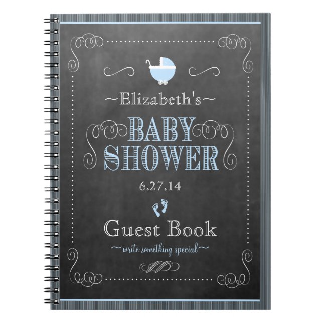 Tafel-Blick im blauen Babyparty-Gast-Buch Notizblock (Vorderseite)