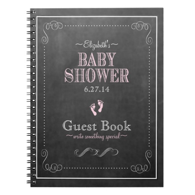 Tafel-Blick-Rosa-Typografie-Babyparty Notizblock (Vorderseite)