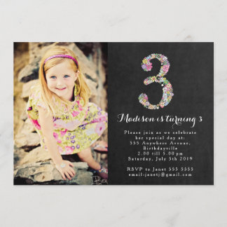 Tafel-Blumenmädchen-laden 3. Geburtstags-Party ein Einladung