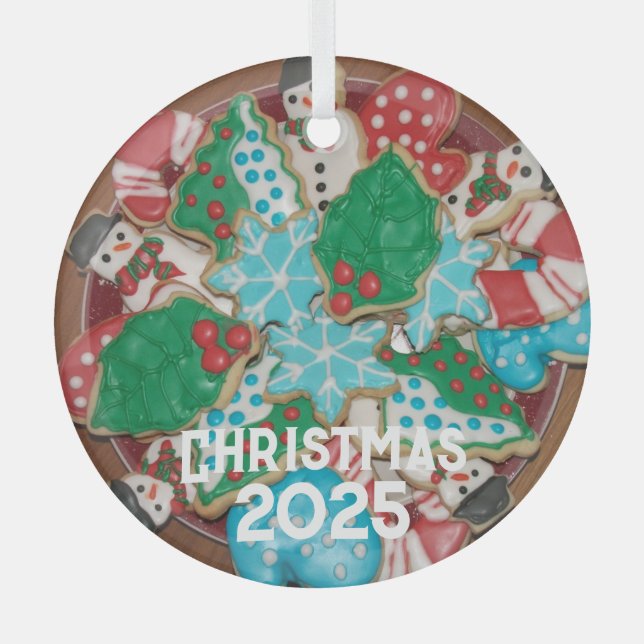 Tafel dekorierter Weihnachtszucker-Kekse Ornament Aus Glas (Vorderseite)