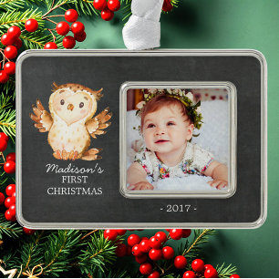 Tafel-Eulen-1. WeihnachtsFoto-Verzierung Rahmen-Ornament Silber