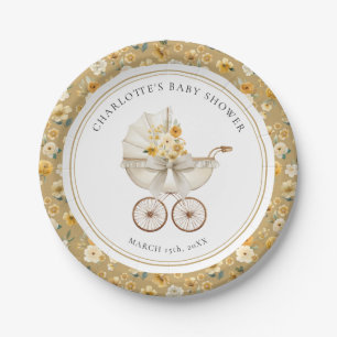 Tafel Golden Floral Pram Baby Shower Pappteller