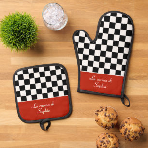 Tafel Italienische Küche Koch mit Name Ofenhandschuh & Topflappen-Set