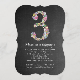 Tafel-Mädchen-laden Blumen3. Geburtstags-Party ein Einladung