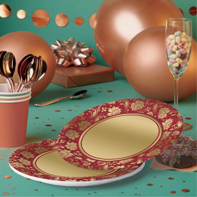 Tafel mit blühenden Desserts aus Gold und Bordeaux Pappteller (Multi)