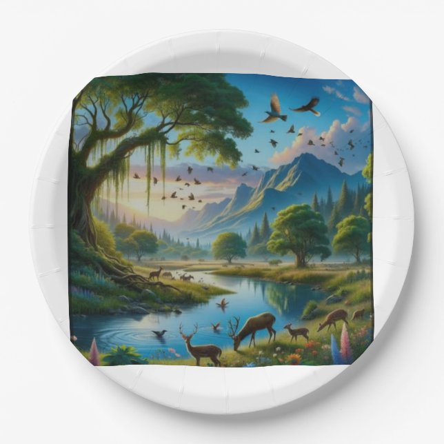 Tafel mit Landschaft Pappteller (Vorderseite)