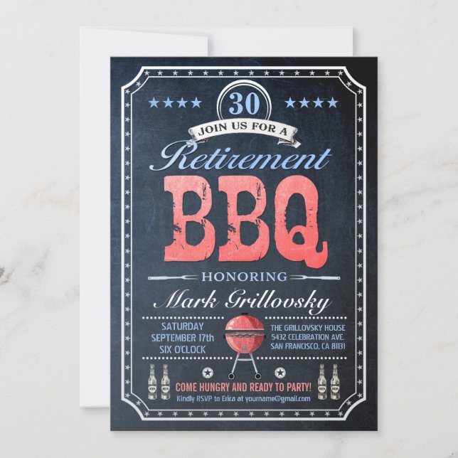 Tafel Ruhestand GRILLEN Einladungs-| Einladung (Vorderseite)