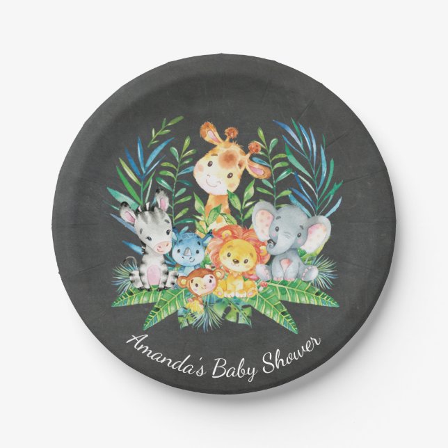 Tafel-Safari-Dschungel-Babyparty 7" Platte Pappteller (Vorderseite)