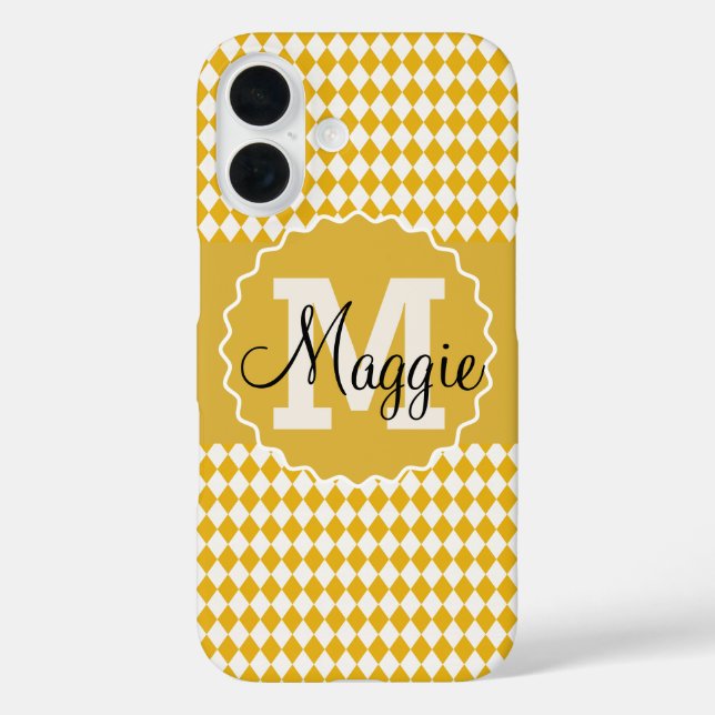 Tafel Senf und Creme mit Name Monogram iPhone 16 Hülle (Rückseite)