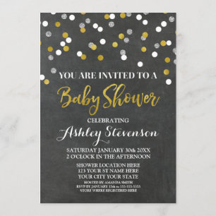 Tafel-silberner Babyparty-EinladungConfetti Einladung