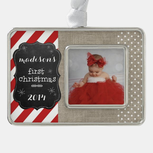 Tafel-Verzierung des Babys erste Weihnachts Rahmen-Ornament Silber (Vorderseite)