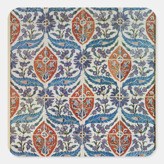 Tafel von Isnik-Fliesen Quadratischer Aufkleber (Vorderseite)