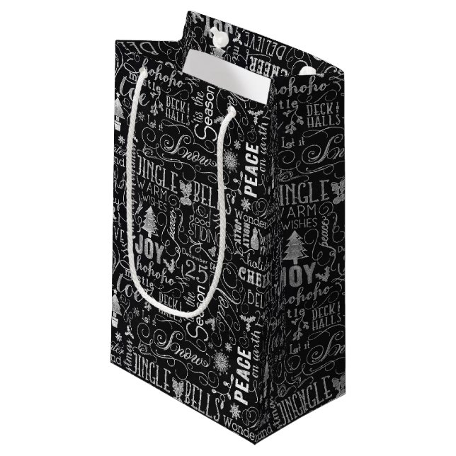 Tafel-Weihnachtstypografische Geschenk-Tasche Kleine Geschenktüte (Vorderseite Schrägansicht)