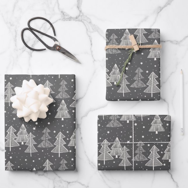 Tafel Zeichnend Weihnachtsbaumen Schneestars Geschenkpapier Set (Vorderseite)