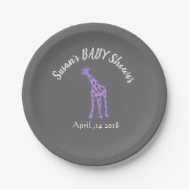 Tafelblick-Babydusche - lila Giraffe Pappteller