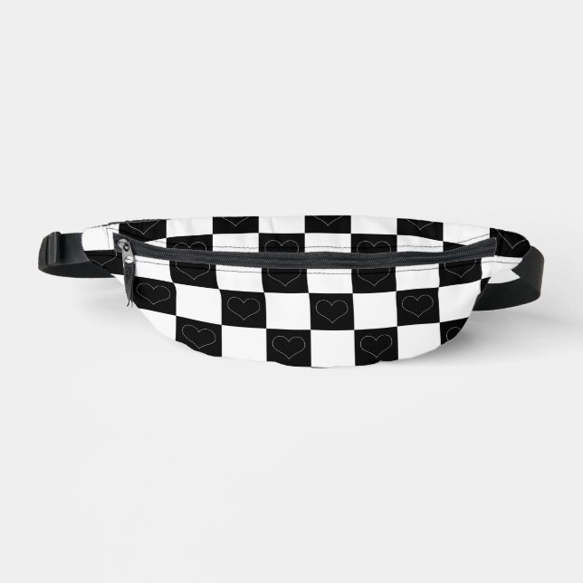 Tafelherzen in Schwarz und Weiß Bauchtasche (Vorderseite)