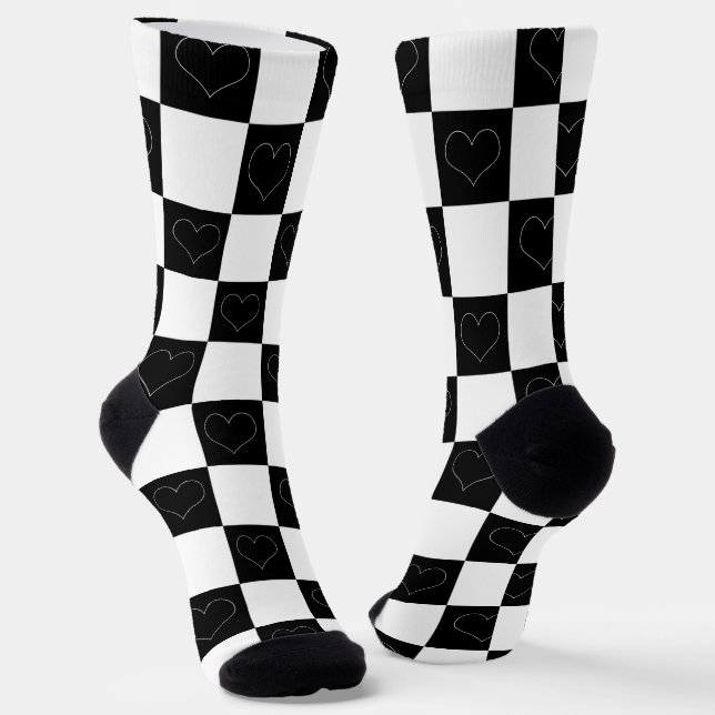 Tafelherzen in Schwarz und Weiß Socken (Gewinkelt)